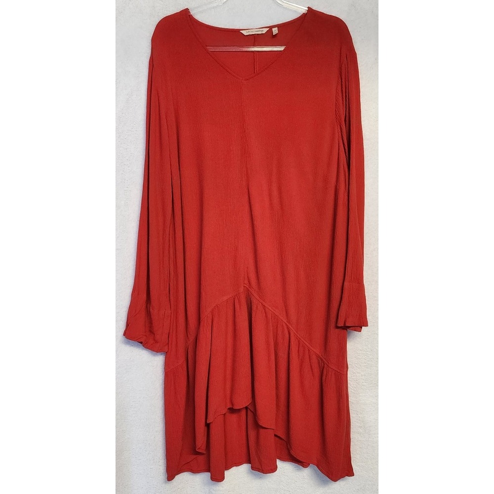 Soft Surroundings Hi Lo Hem Dress Women's 1X Red Boho Lagenlook Crinkle Fabric